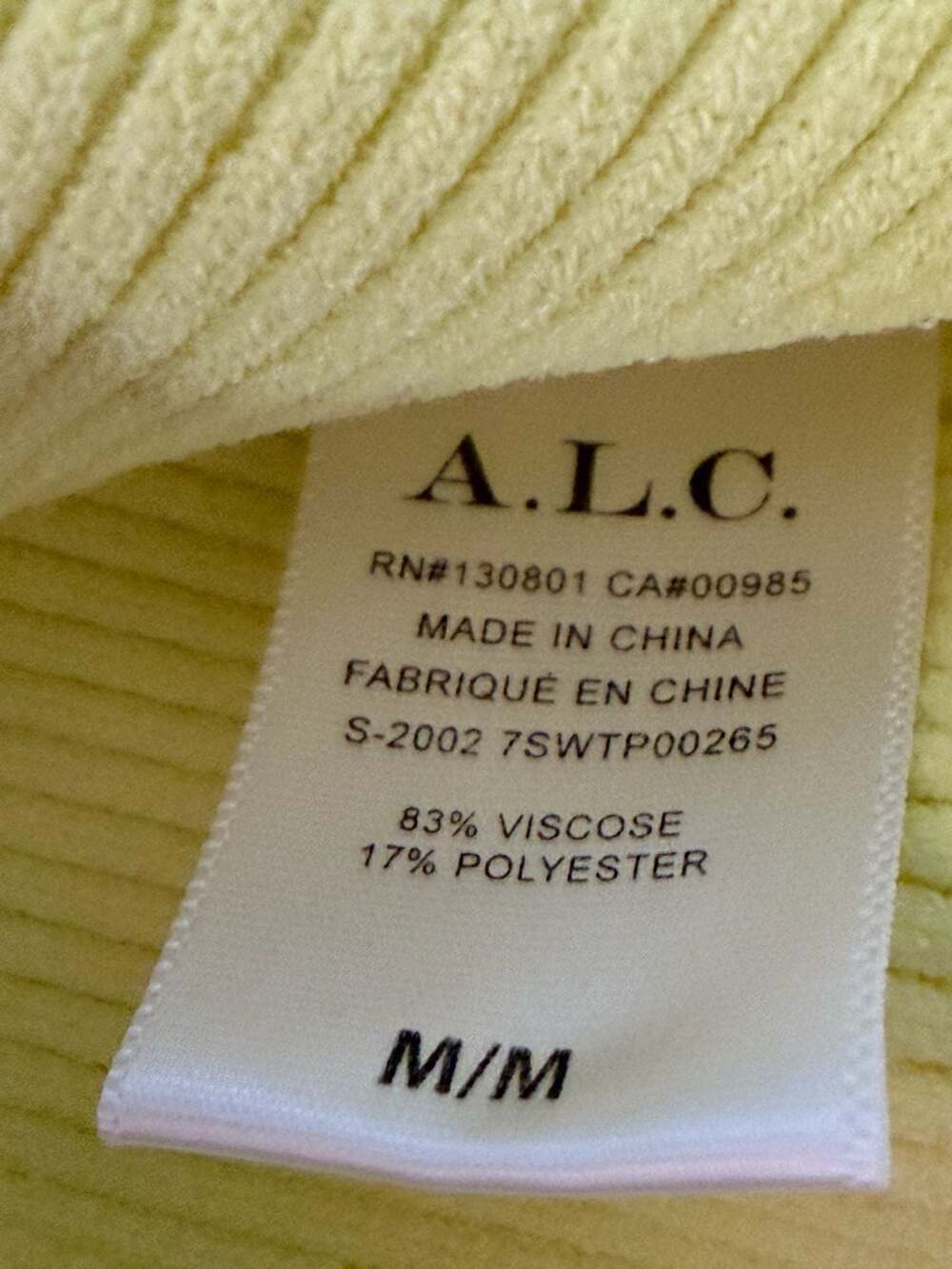 A.L.C. Holley Ruffle Sleeve Ribbed Knit Top Yellow Size M - Picture 5 of 6